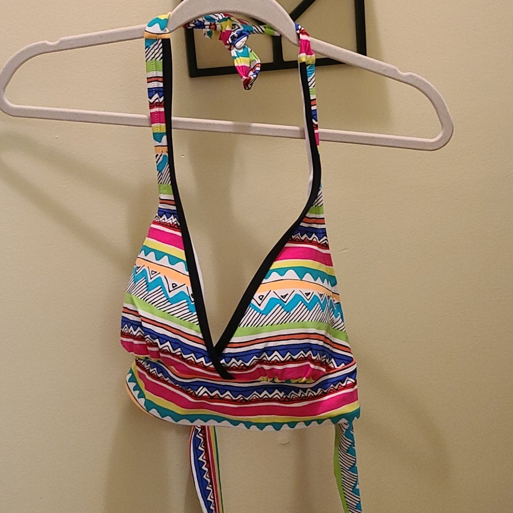 Kenneth Cole Multicolor Striped Halter Bikini Top